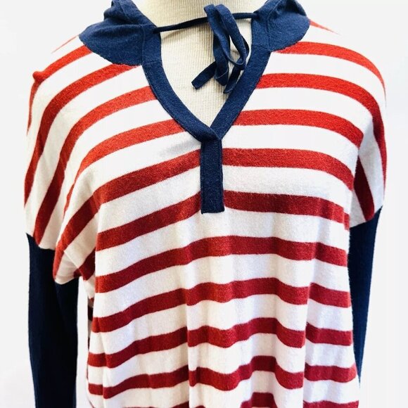 CASLON Women Long Sleeve Pullover V-Neck Hooded Striped Knitted Sweater Sz Large - Picture 4 of 12